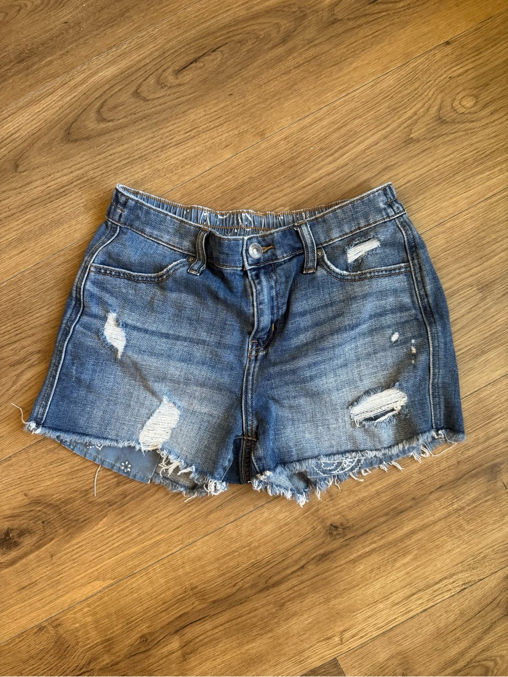 aerie Distressed Blue Jean Shorts with Frayed Hem